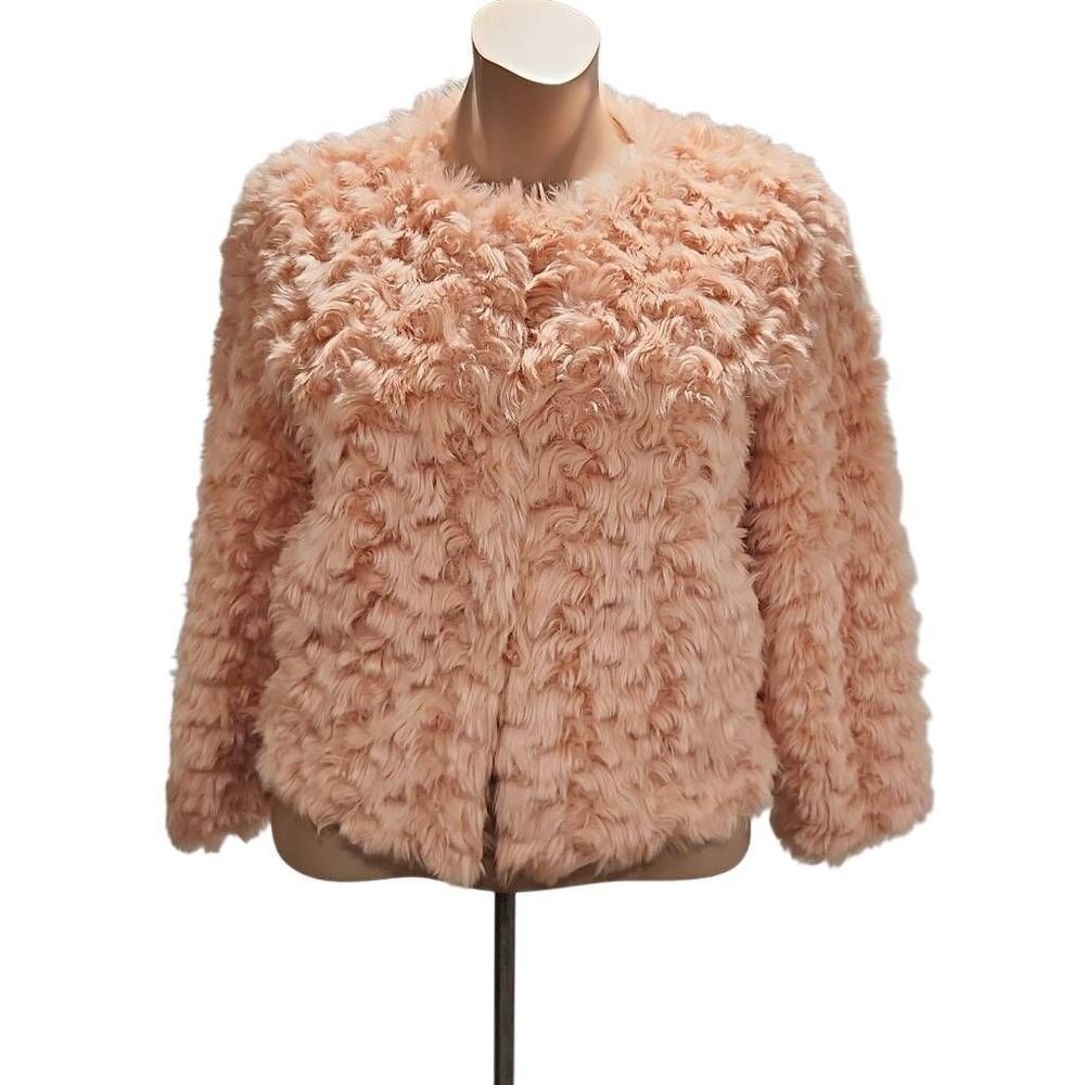 Shaci Women's Size 3X Plus Pink Plush Faux Fur Hook and Eye Closure Jacket Coat